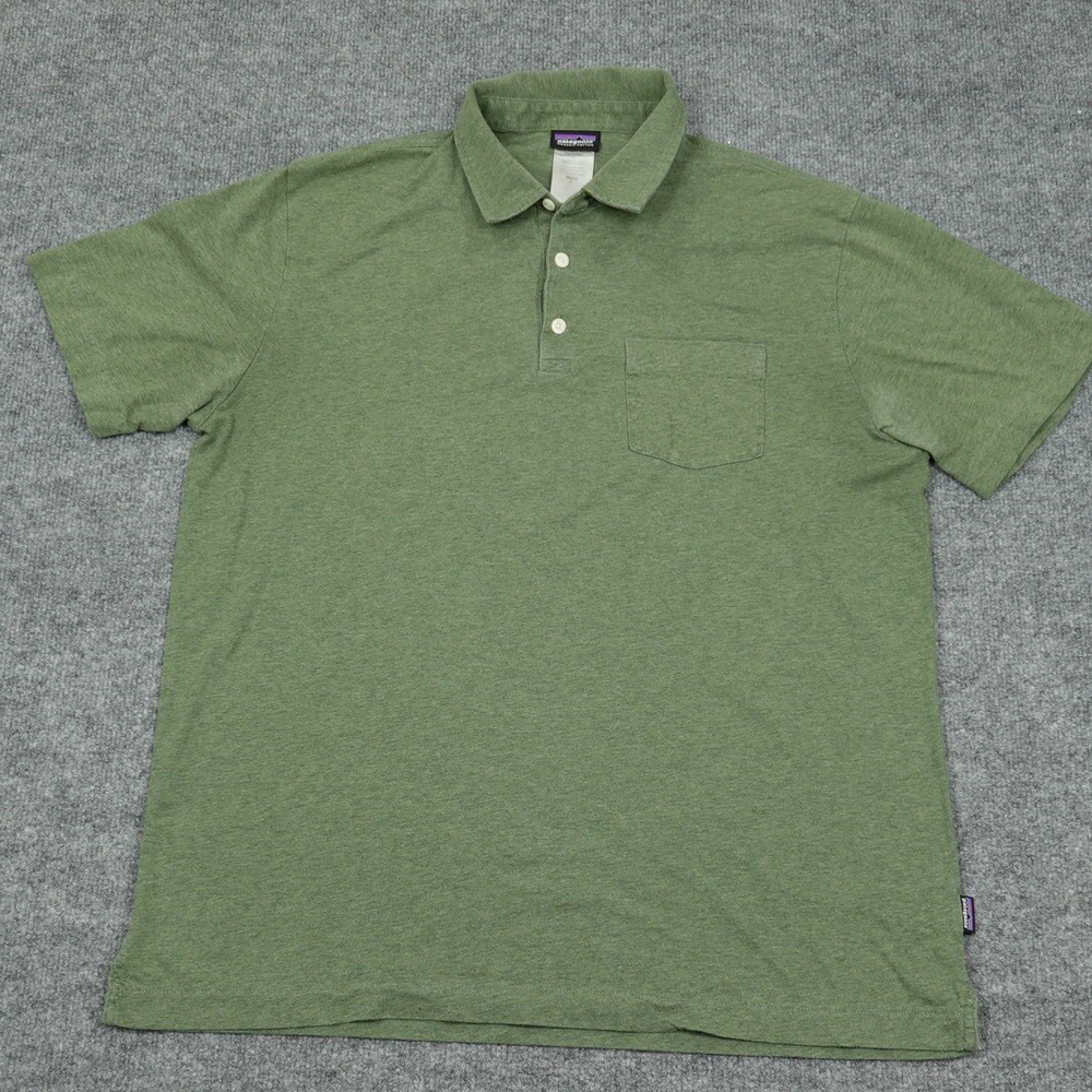 Patagonia Shirt Men Large Green Organic Cotton Short Sleeve Pocket Polo